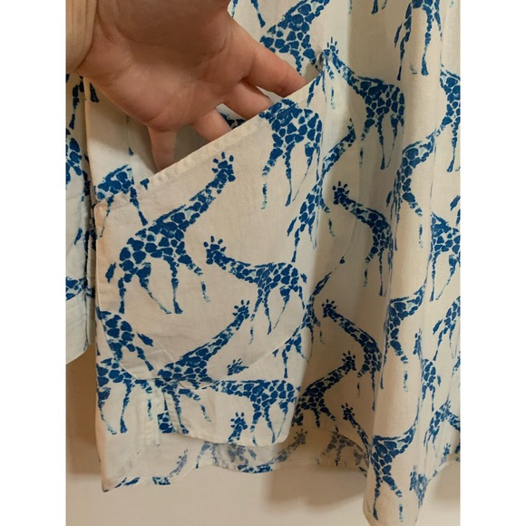 For Cynthia Linen Blend Giraffe Print White/Blue Long Sleeve SZ 2X Womens Top - Picture 3 of 8